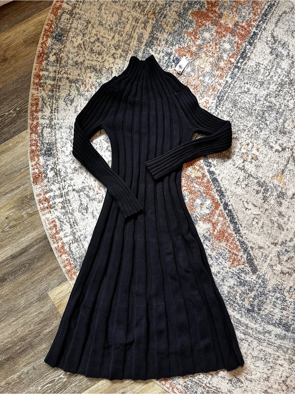 Ribbed Navy Long Sleeve Knit Dress